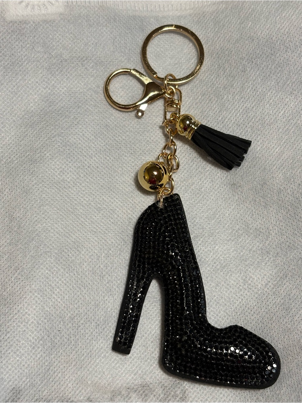 Black Bling Bag Charm/High Heel Rhinestone with Gold Hardware